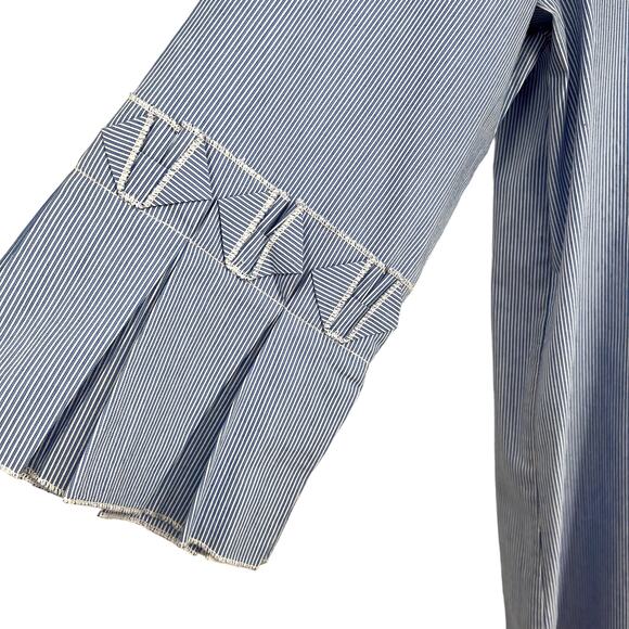 Ivanka Trump Womens Medium Blue White 3/4 Sleeve Pleated Sleeve Blouse Shirt Top - Picture 5 of 9